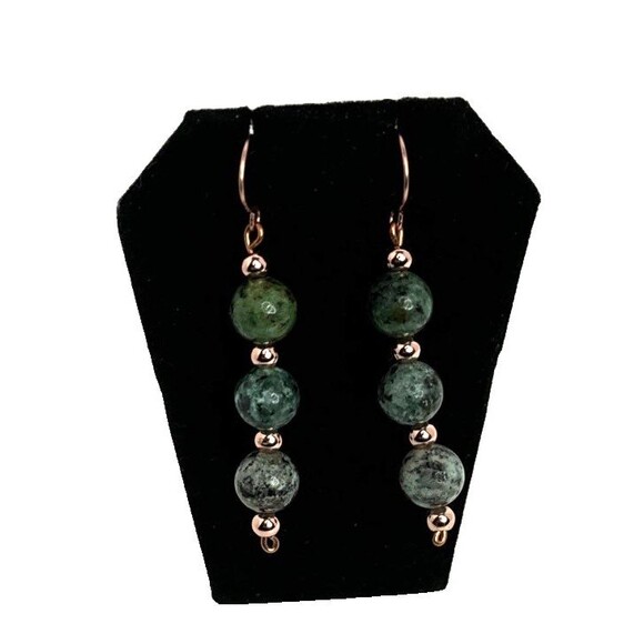 Artisan Crafted Copper And African Turquoise Dangle Earrings With Copper Beads - Picture 2 of 5